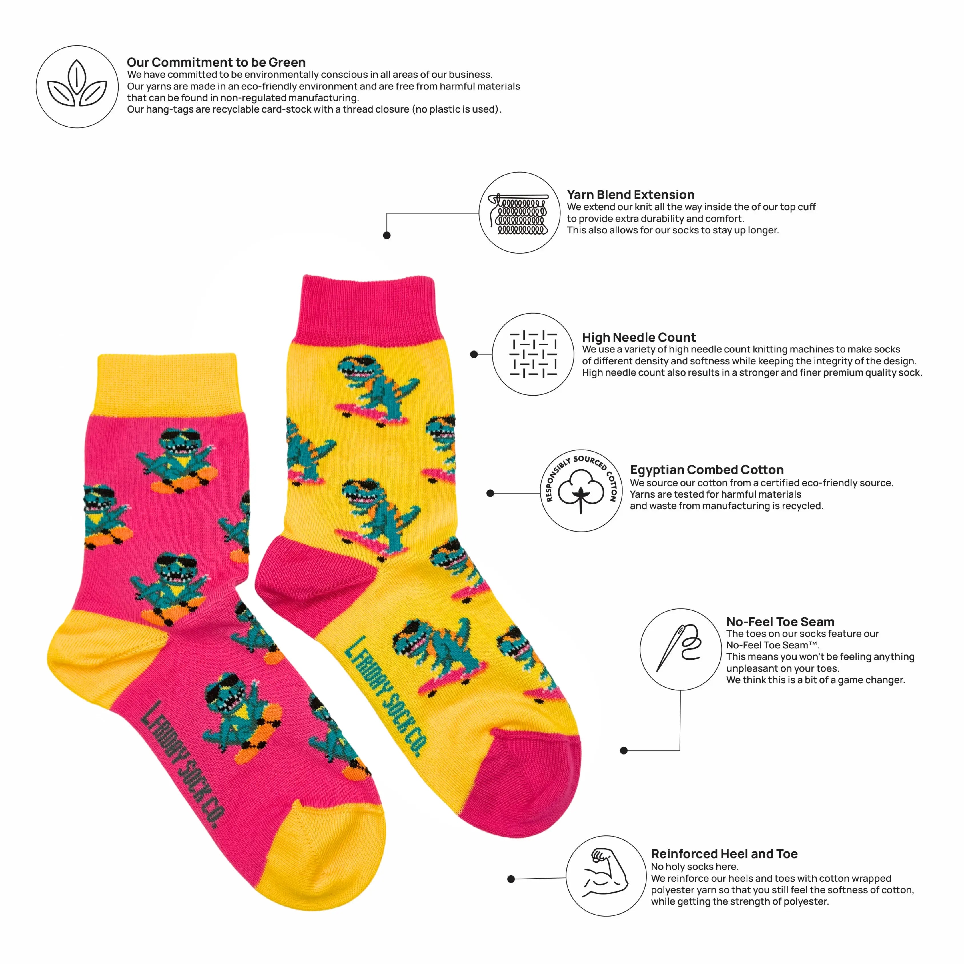Friday Sock Co. - Chaussettes Dinos sur Skateboards pour Enfants: Petit (Âge 1-3)