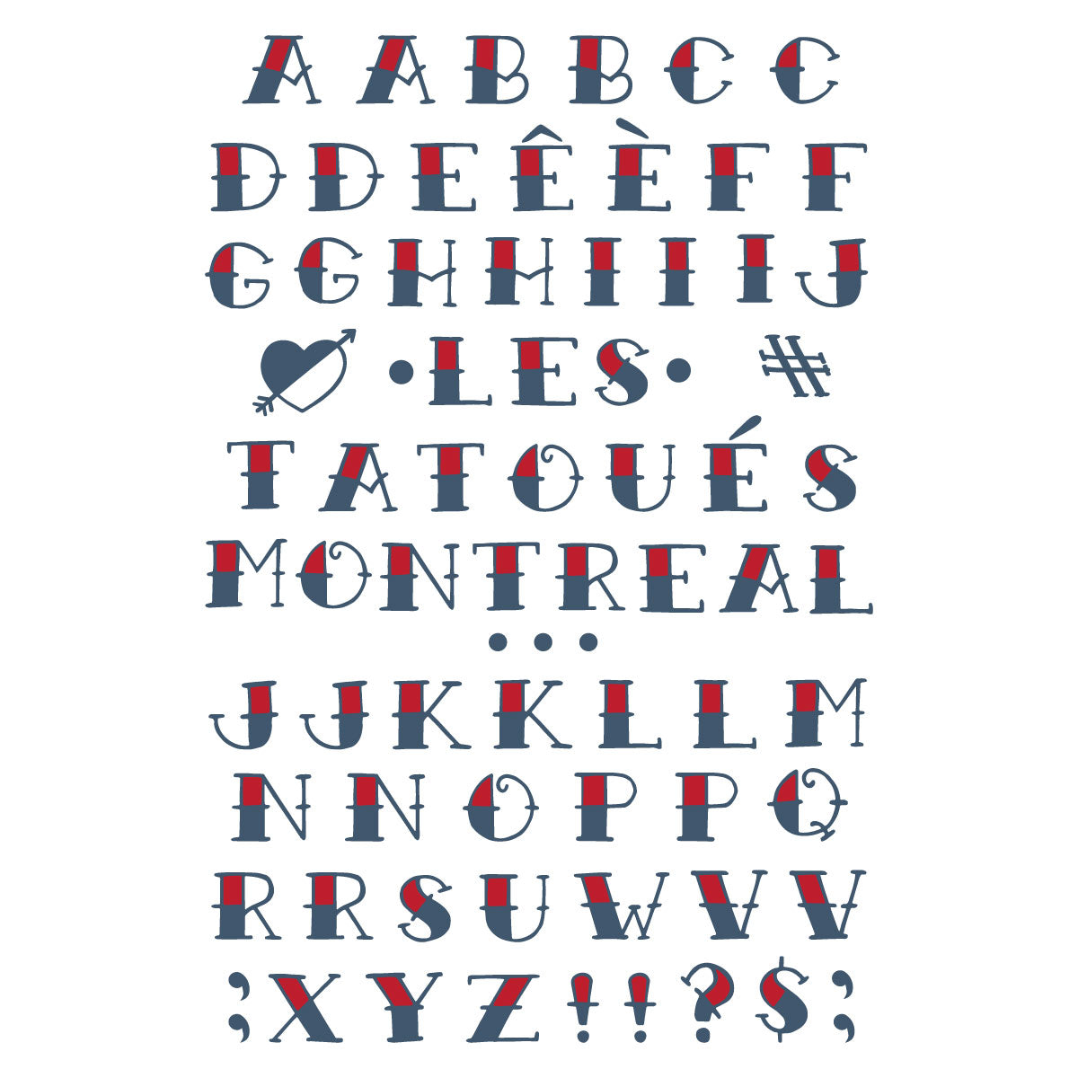 Planche de tatouages alphabet