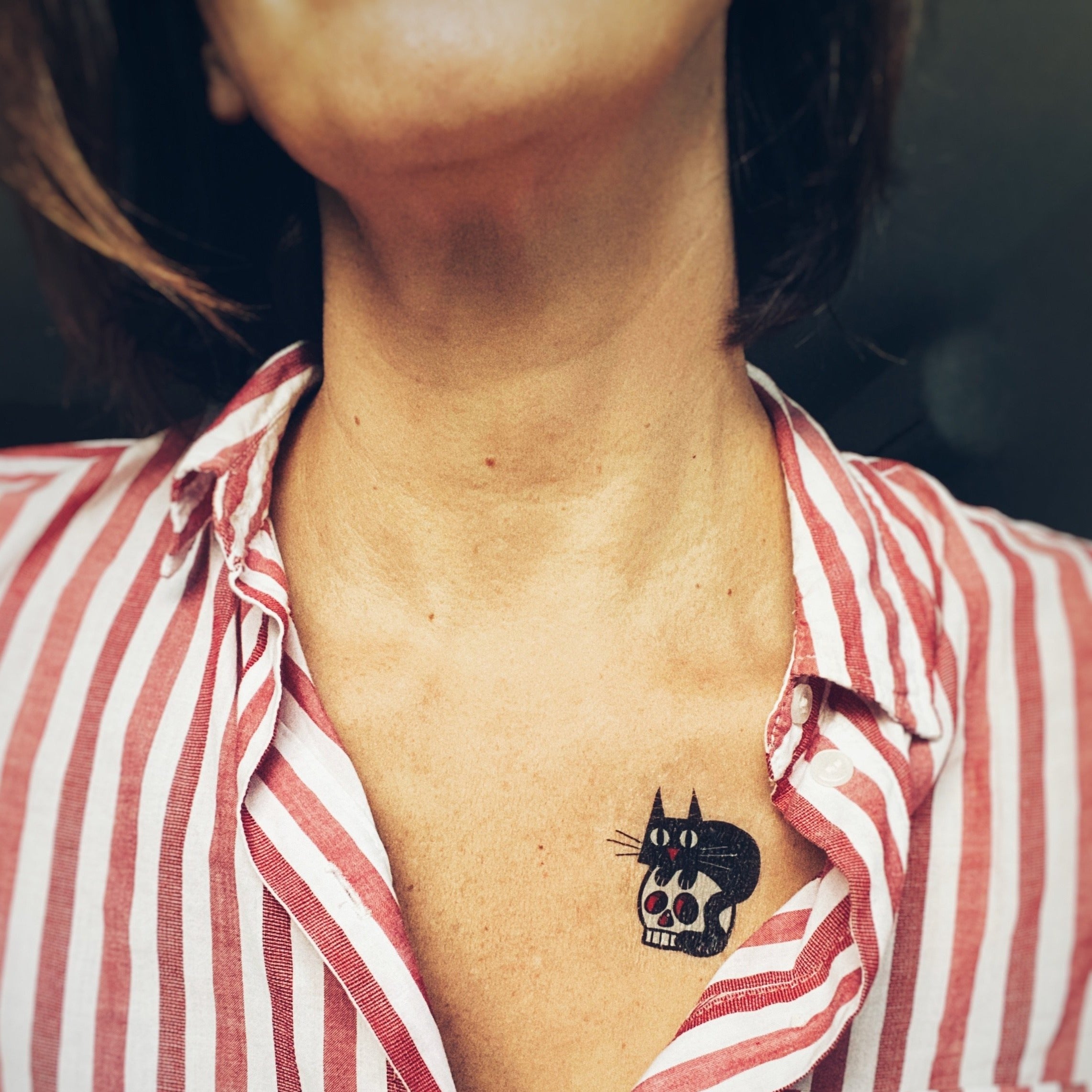 Tatouage temporaire crane-chat.