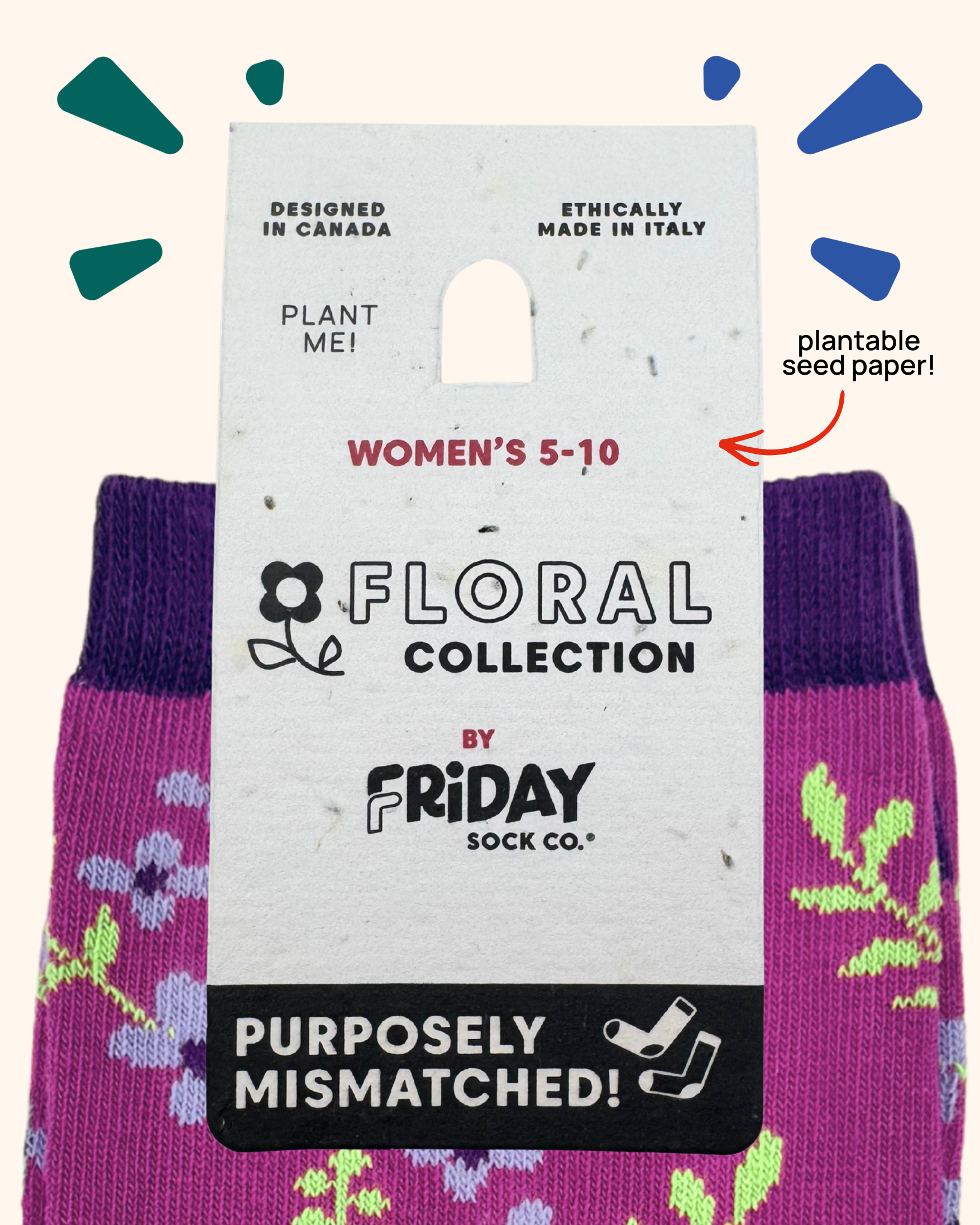 Friday Sock Co. - Chaussettes dépareillées modernes pour femmes Jasmine - Cadeau floral