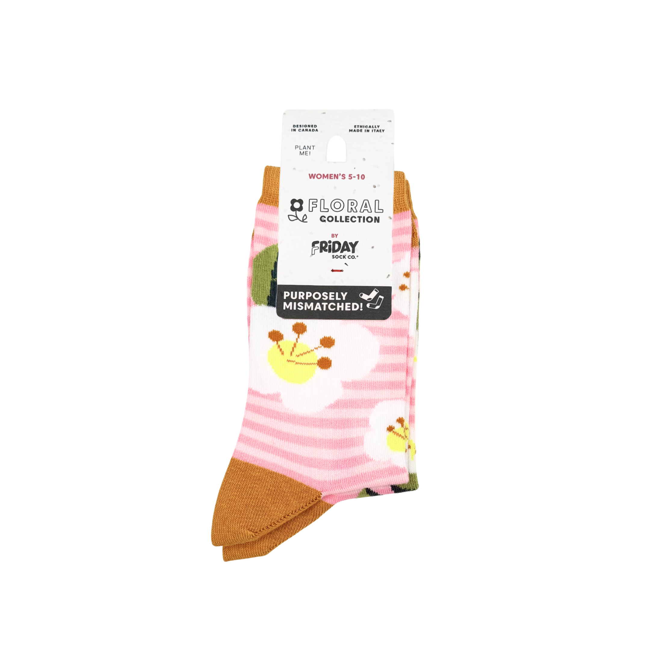 Friday Sock Co. - Chaussettes dépareillées à rayures roses pour femmes - Floral, Cadeau