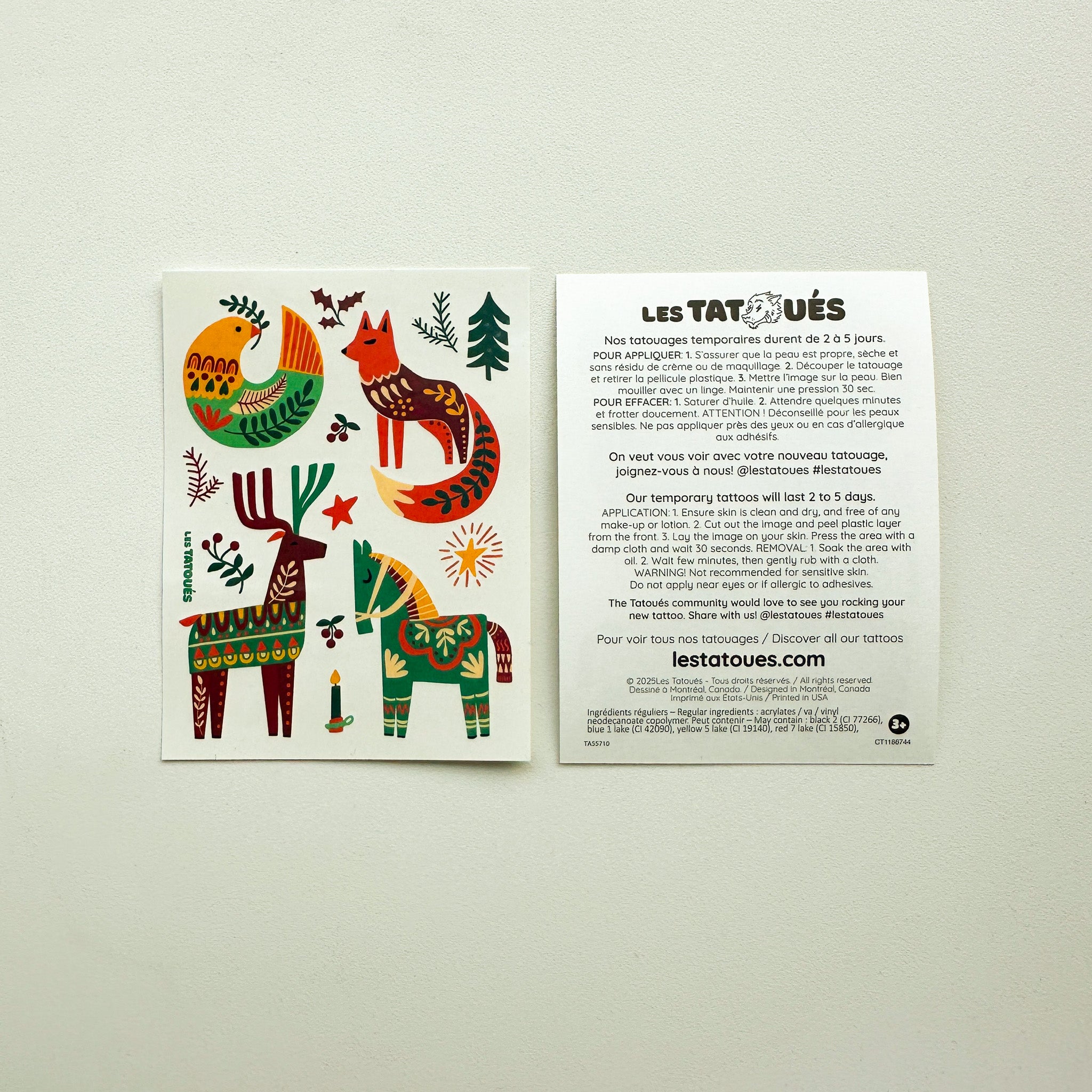 Tatouages temporaires animaux d'inspiration noël scandinave
